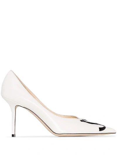 Shop Jimmy Choo Logo Leather Pumps In White