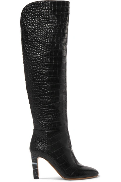Shop Gabriela Hearst Linda Croc-effect Leather Over-the-knee Boots In Black