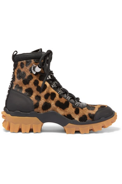 Shop Moncler Helis Leather-trimmed Leopard-print Calf Hair Ankle Boots In Leopard Print