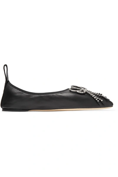 Shop Loewe Crystal-embellished Leather Ballet Flats In Black