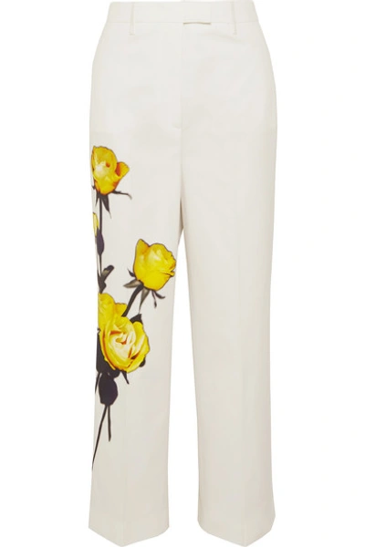Shop Prada Floral-print Cotton-poplin Straight-leg Pants In White
