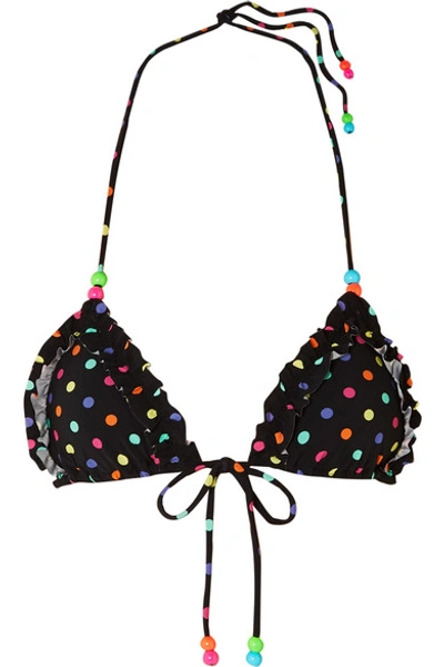 Shop Agent Provocateur Sidnie Bead-embellished Polka-dot Triangle Bikini Top In Black
