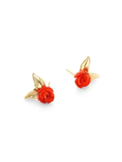 Shop Annette Ferdinandsen 14k Yellow Gold & Red Coral Rose Stud Earrings