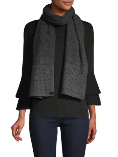 Shop Calvin Klein Studded Knit Scarf In Heathered Charcoal