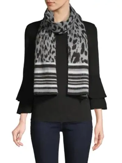 Shop Calvin Klein Graphic Leopard Jacquard Scarf In Heathered Grey