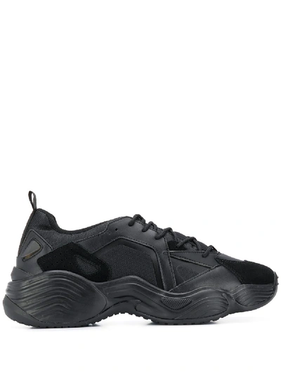 Shop Emporio Armani Leather Sneakers In Black