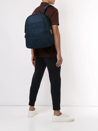 Shop Emporio Armani Logo Backpack In Blue