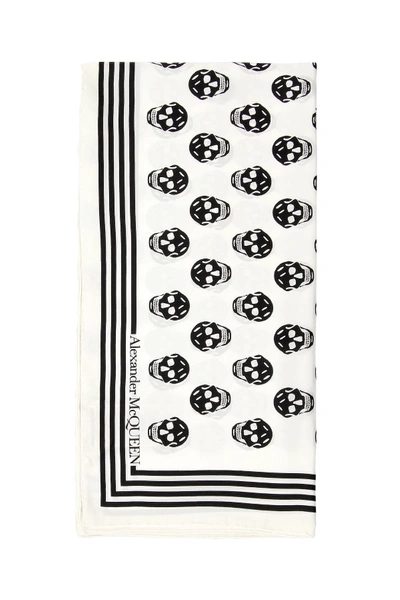 Shop Alexander Mcqueen Skull Silk Twill Scarf In Ivory Black (white)