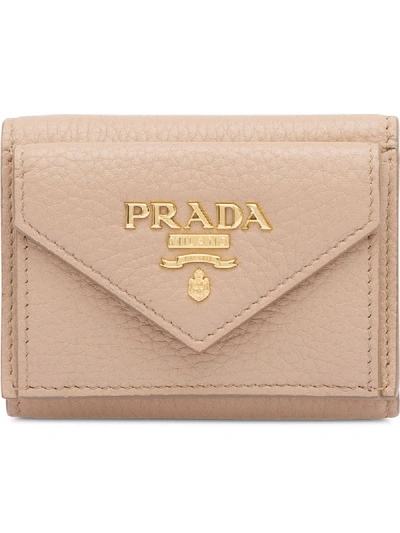 Shop Prada Small Logo Plaque Wallet In Neutrals