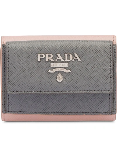 Shop Prada Small Logo Plaque Wallet In Grey