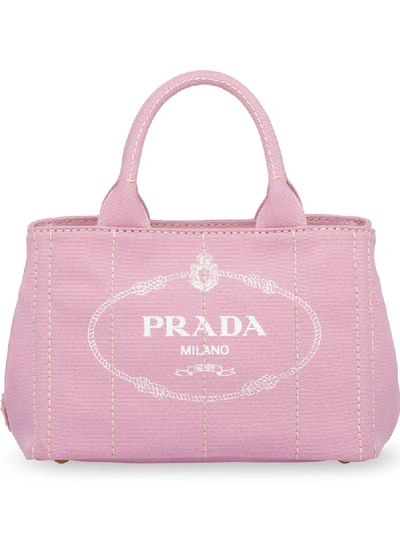 Shop Prada Fabric Logo Printed Tote In Pink