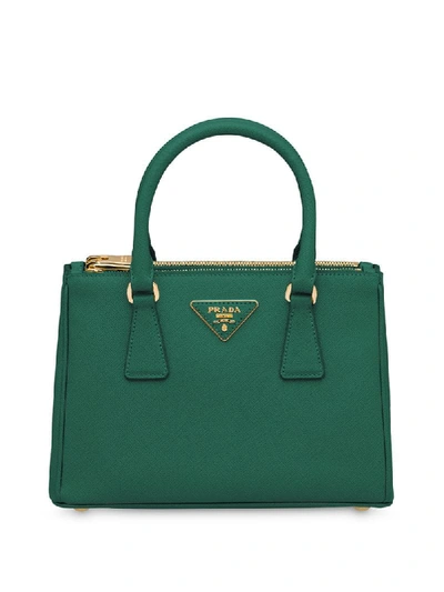 Shop Prada Galleria Mini Saffiano Tote Bag In Green