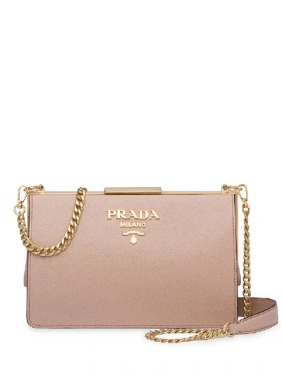 Shop Prada Logo Wallet Chain Bag In Pink
