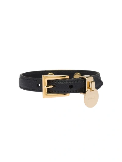 Shop Prada Saffiano Logo Tag Bracelet In Black