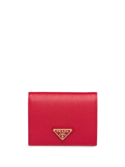 Shop Prada Small Saffiano Leather Wallet In Rot