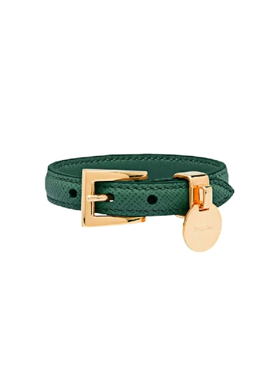 Shop Prada Saffiano Leather Bracelet In Green