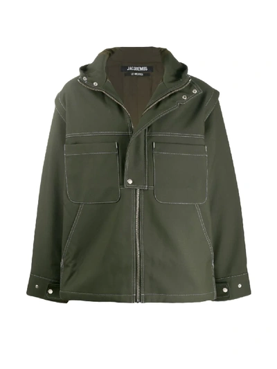 Shop Jacquemus Contrast Stitch Jacket In Green