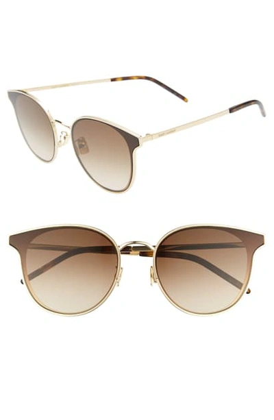 Shop Saint Laurent 64mm Oversize Flat Front Round Sunglasses In Gold/ Brown Gradient