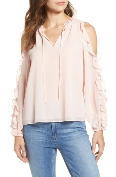 Shop 1.state Ruffle Cold Shoulder Top In Pink Taffeta