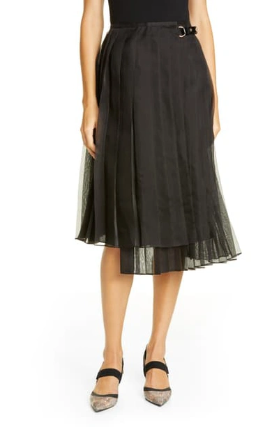 Shop Fendi Pleated Silk Organza Wrap Skirt In Black