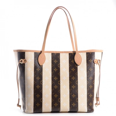 Pre-owned Louis Vuitton Neverfull Monogram Rayures (without Pouch) Mm Beige Lining In Brown/white