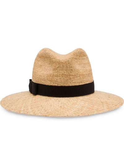 Shop Prada Ribbon-detail Straw Hat In Brown