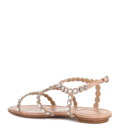 Shop Aquazzura Tequila Embellished Leather Sandals In Beige