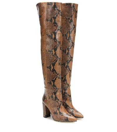 Shop Paris Texas Snake-effect Over-the-knee Boots In Brown