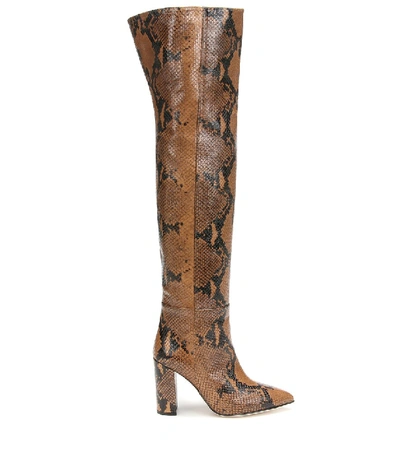 Shop Paris Texas Snake-effect Over-the-knee Boots In Brown