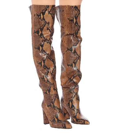 Shop Paris Texas Snake-effect Over-the-knee Boots In Brown