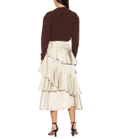 Shop Alexa Chung Tiered Satin Midi Skirt In Beige