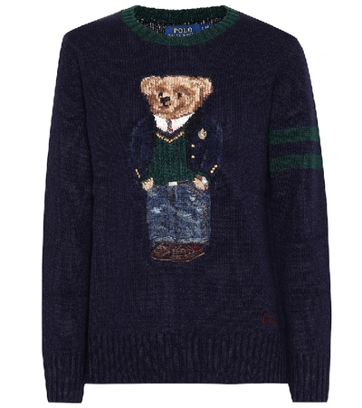 Shop Polo Ralph Lauren Embroidered Wool Sweater In Blue