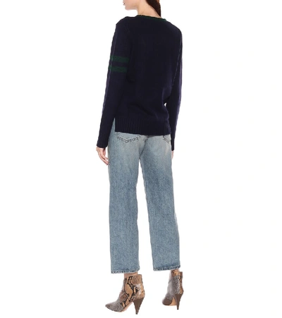 Shop Polo Ralph Lauren Embroidered Wool Sweater In Blue