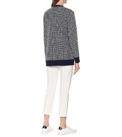 Shop Tory Burch Jacquard Cardigan In Blue