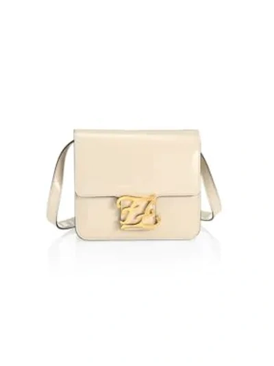 Shop Fendi Karligraphy Patent Leather Crossbody Bag In Milk Soft Gold