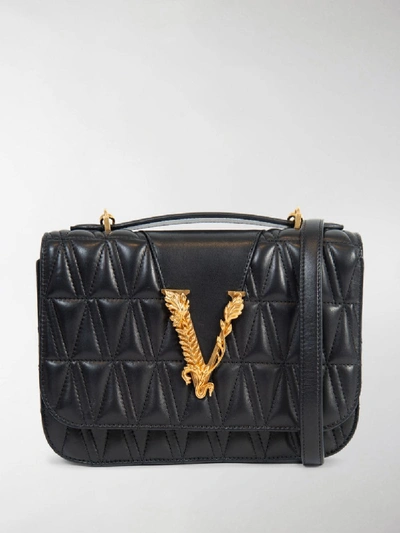 Shop Versace Quilted Virtus Shoulder Bag In Black