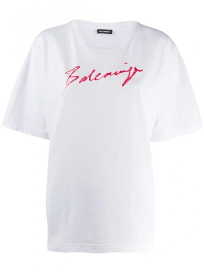 Shop Balenciaga Logo Cotton T-shirt