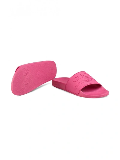 Shop Gucci Logo Rubber Slide Sandal In Violet