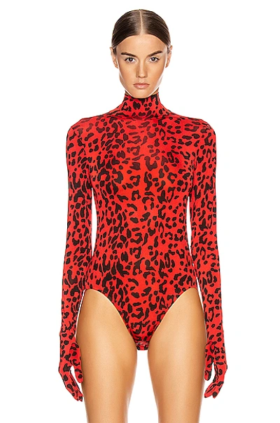 Shop Vetements Gloves Bodysuit In Red Leopard