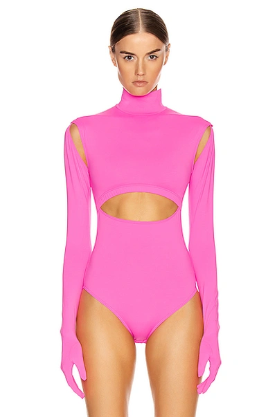 Shop Vetements Cut Up Bodysuit In Fluo Pink