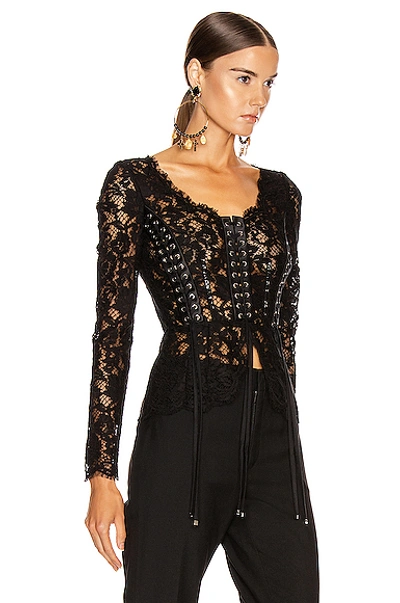 Shop Dolce & Gabbana Lace Long Sleeve Top In Black