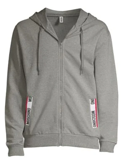 Shop Moschino Logo Tape Hoodie In Grey