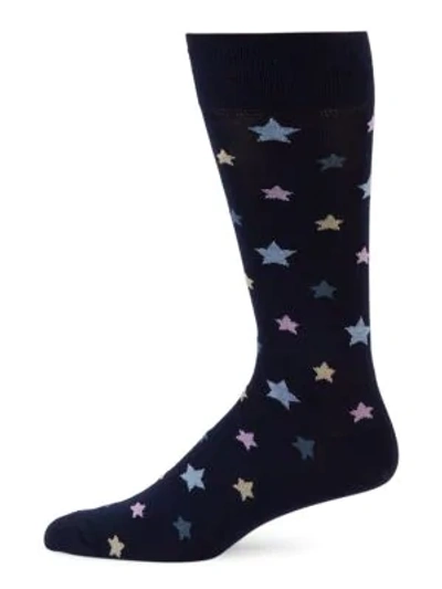 Shop Saks Fifth Avenue Collection Stars Crew Socks In Navy