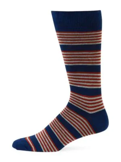 Shop Saks Fifth Avenue Collection Stripe Crew Socks In Royal Blue