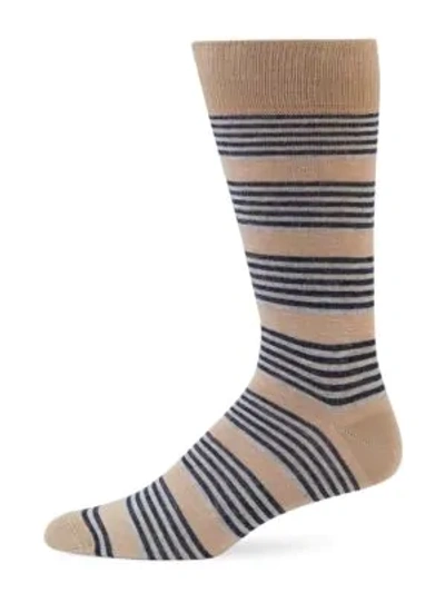 Shop Saks Fifth Avenue Collection Stripe Crew Socks In Taupe
