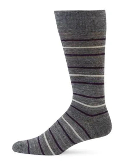Shop Saks Fifth Avenue Collection Melange Stripe Crew Socks In Grey