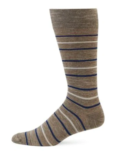 Shop Saks Fifth Avenue Collection Melange Stripe Crew Socks In Taupe