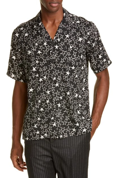 Shop Saint Laurent Star Silk Sport Shirt In Black