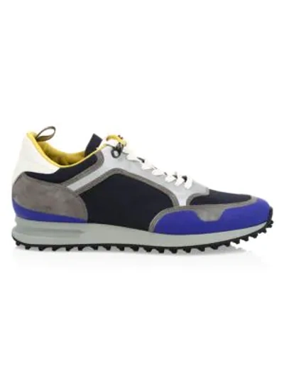 Shop Dunhill Men's Radial Mixed-media Sneakers In Cobalt