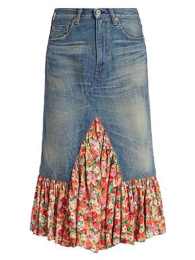 Shop Junya Watanabe Women's Denim Floral Midi Skirt